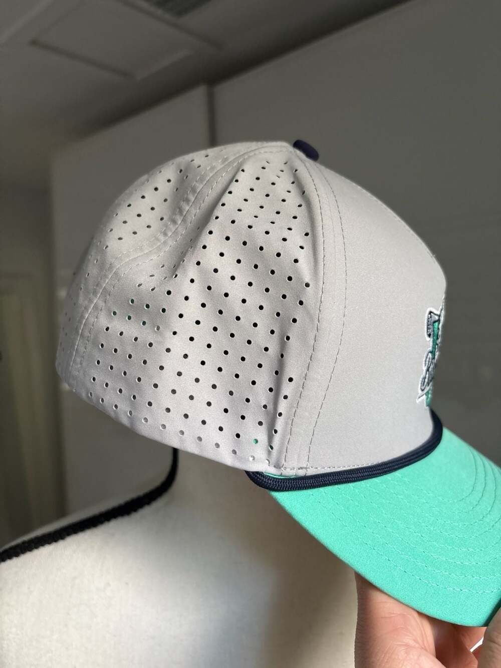Birdie Boss Golf Grey and Teal Performance Rope Hat with Perforated Panels - Picture 2 of 8